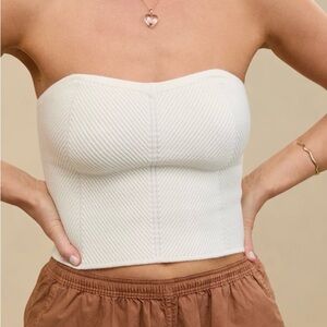White Ribbed Sweater Tube Top